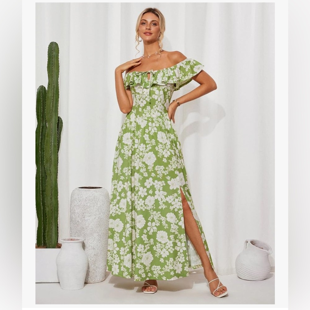 NWT SPRING 25 GREEN FLORAL MAXI DRESS-S
